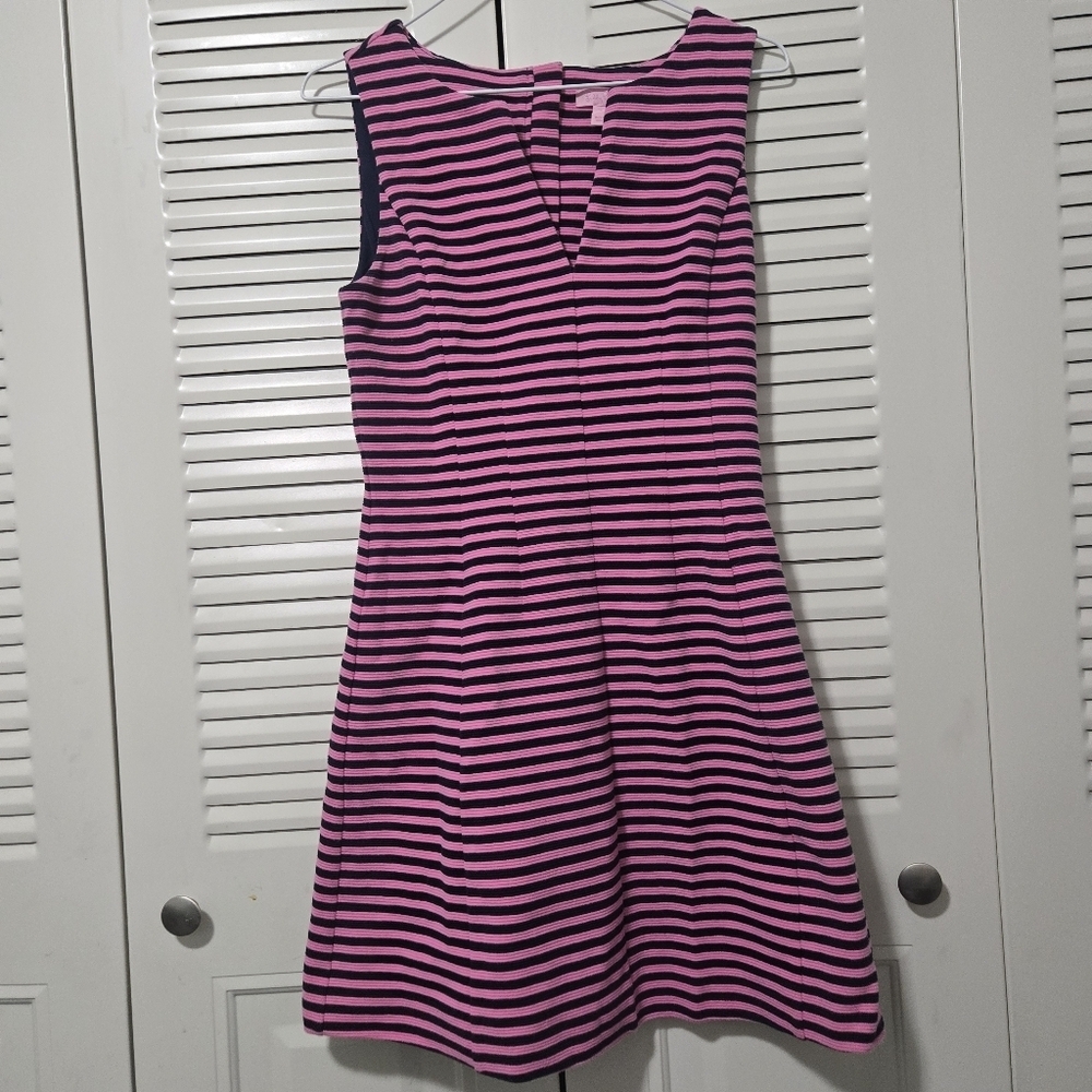 Lilly Pulitzer Brielle Knit Dress Pink &Navy Blue Stripe Size S